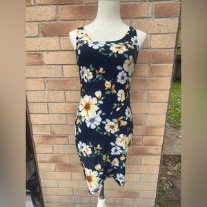 Navy Dress with yellow and white flowers. Sz M